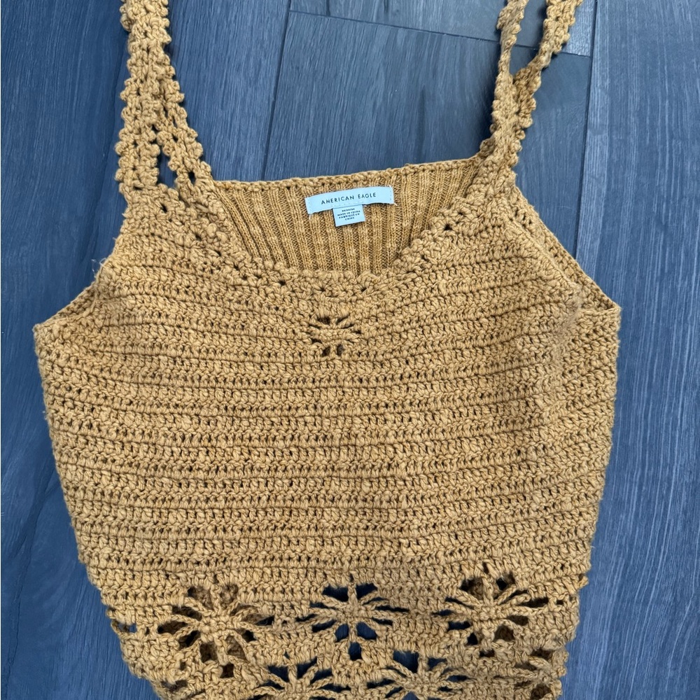 American Eagle Outfitters Tan Crochet Women's Top